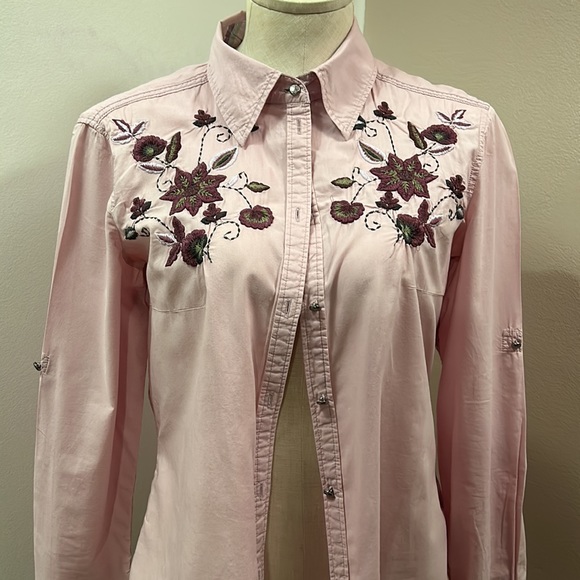 Esprit Lilac Button Down Cotton Embroidered Shirt size 4 - Picture 3 of 17